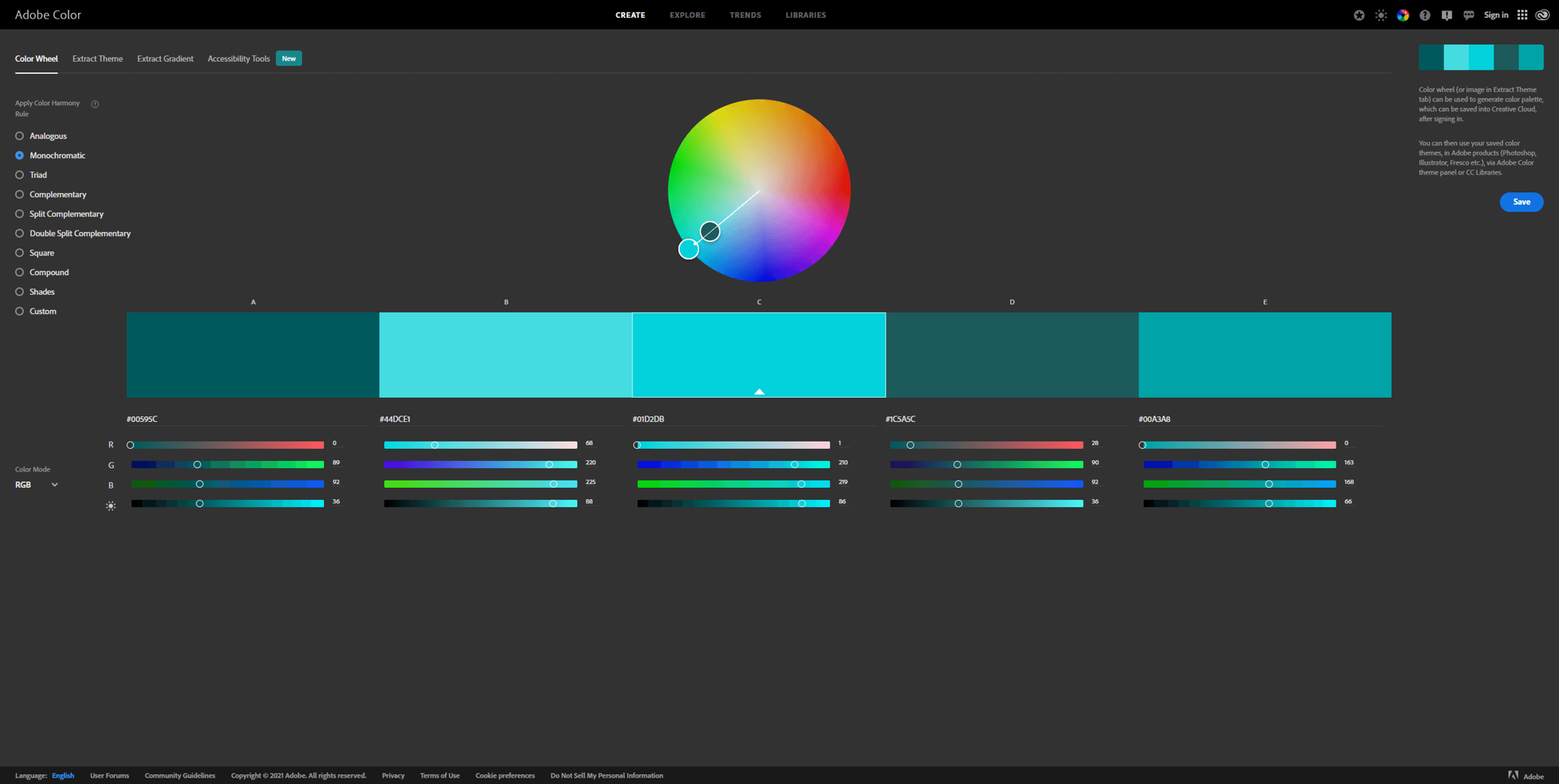Monochromatic color scheme on the color wheel