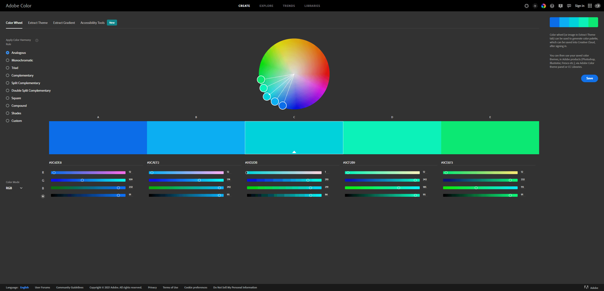 Analogous color scheme on the color wheel