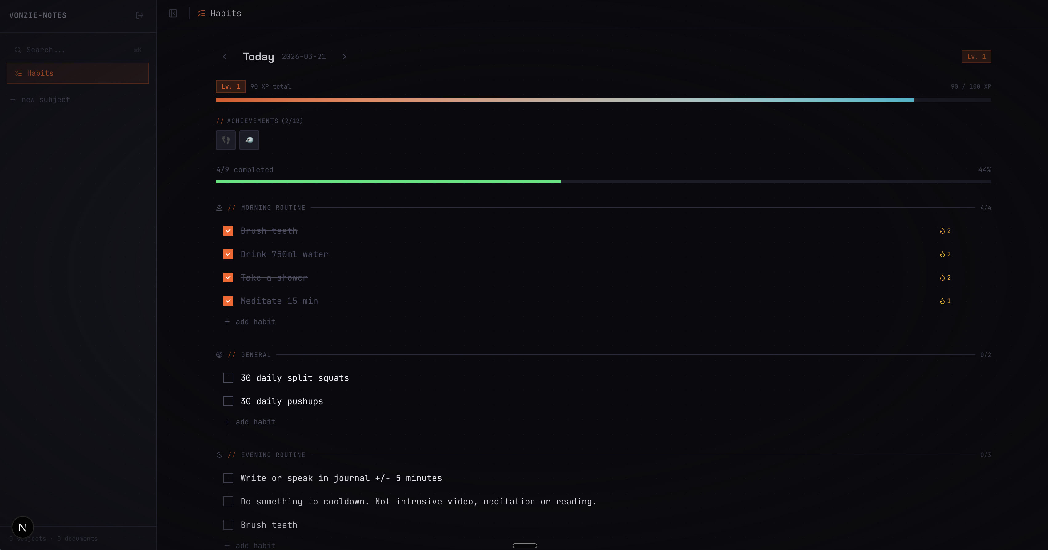 Vonzie Notes application screenshot